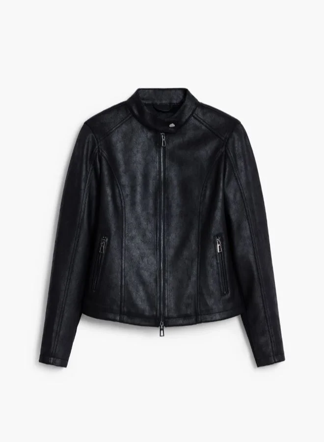 DESIGUAL Black Combined Faux Leather Jacket for Women | Best Price UAE